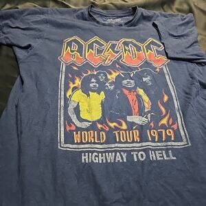 AC/DC Highway to Hell World Tour 1979 Men's Navy Blue XL Tee 100% Cotton